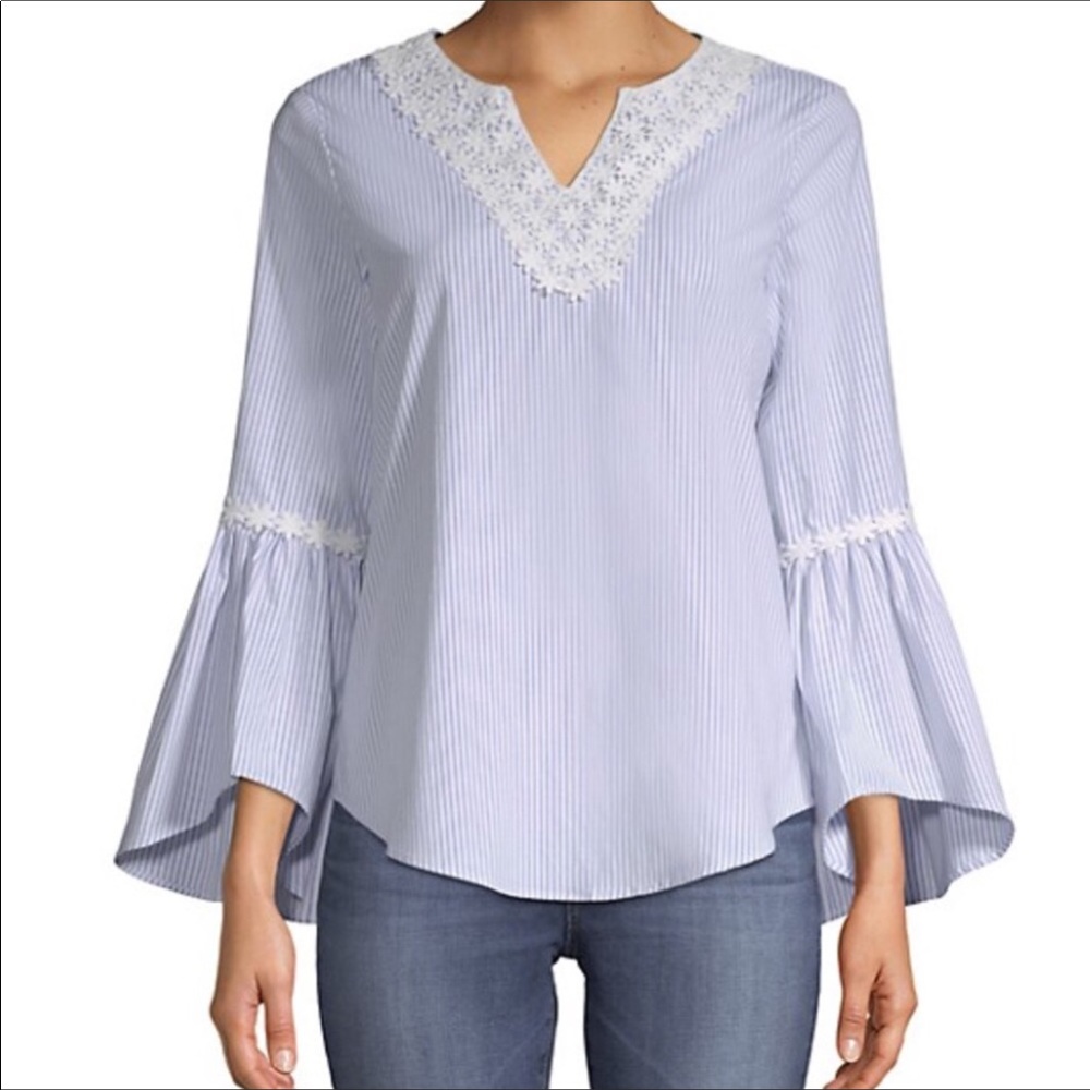 Spense Top Stripes Boho Cottagecore Coastal Bell Sleeves Shirt Small
